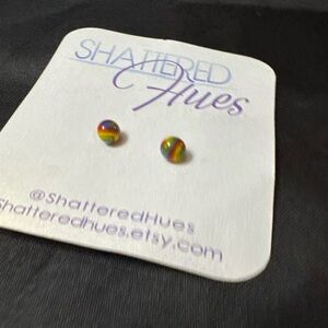 Shattered Hues Handmade Rainbow Glass Stud Earrings